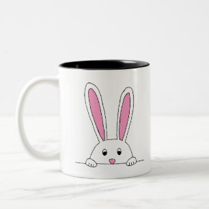 Caneca De Café Em Dois Tons Coelho-Cinto-Clipe-Peaking Bons Animais Coelhinhos