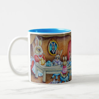 Caneca De Café Em Dois Tons Coelho Coelho Família Coelho Quente Cacau Quebra A