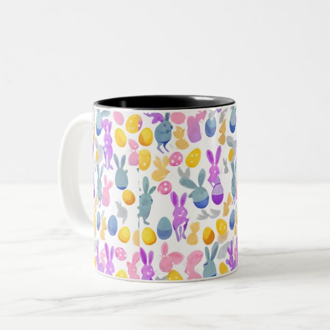 Caneca De Café Em Dois Tons coelho com ovos de Páscoa (Frente Esquerda)