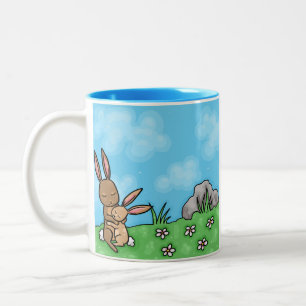 Caneca De Café Em Dois Tons Coelho da mãe e abraço de coelho do bebê