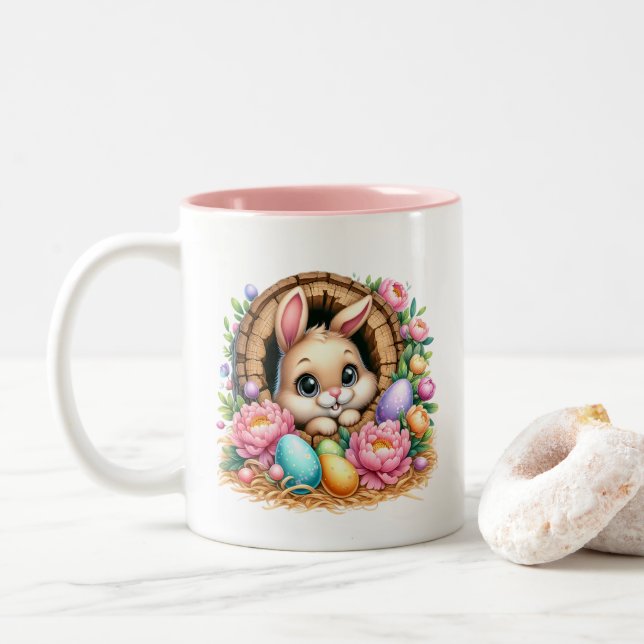 Caneca De Café Em Dois Tons Coelho da Páscoa  (Com Donut)