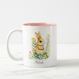 Caneca De Café Em Dois Tons Coelho da Páscoa e Coração Bonitos Personalizados