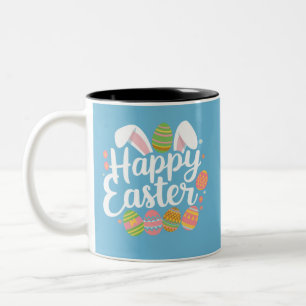 Caneca De Café Em Dois Tons Coelho da Páscoa Feliz Feriado de Ovo 