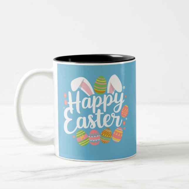 Caneca De Café Em Dois Tons Coelho da Páscoa Feliz Feriado de Ovo  (Esquerda)