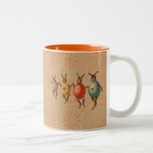 Caneca De Café Em Dois Tons Coelho da Páscoa Ovos Dançantes