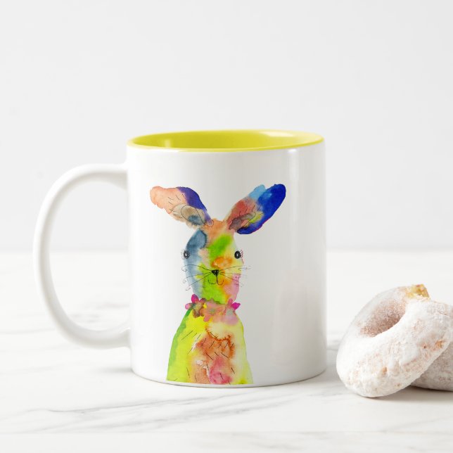 Caneca De Café Em Dois Tons Coelho de Páscoa fofo (Com Donut)