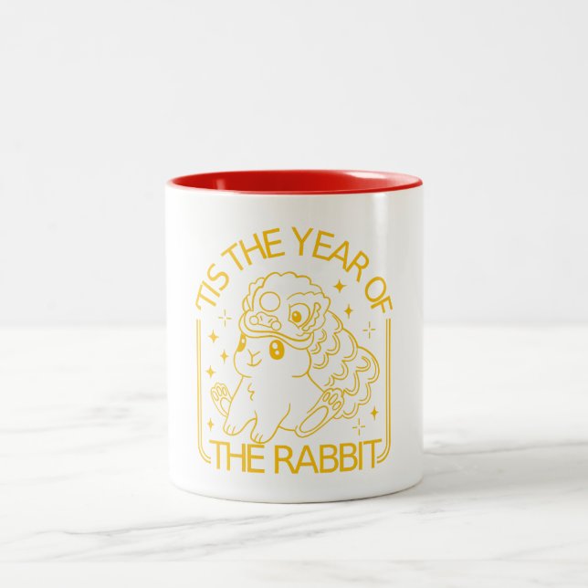 Caneca De Café Em Dois Tons Coelho do Zodíaco Chinês (Centro)