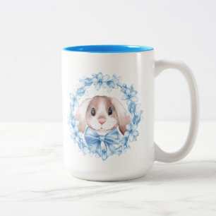 Caneca De Café Em Dois Tons Coelho e grinalda azul