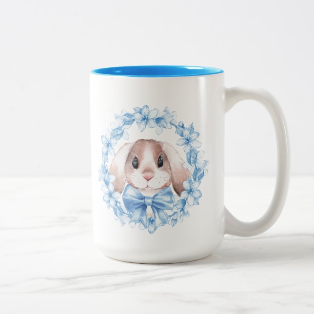 Caneca De Café Em Dois Tons Coelho e grinalda azul (Direita)