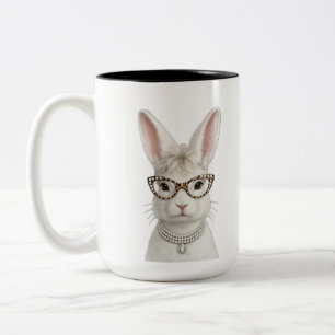 Caneca De Café Em Dois Tons Coelho Fashion Divertido com Óculos de Leopardo
