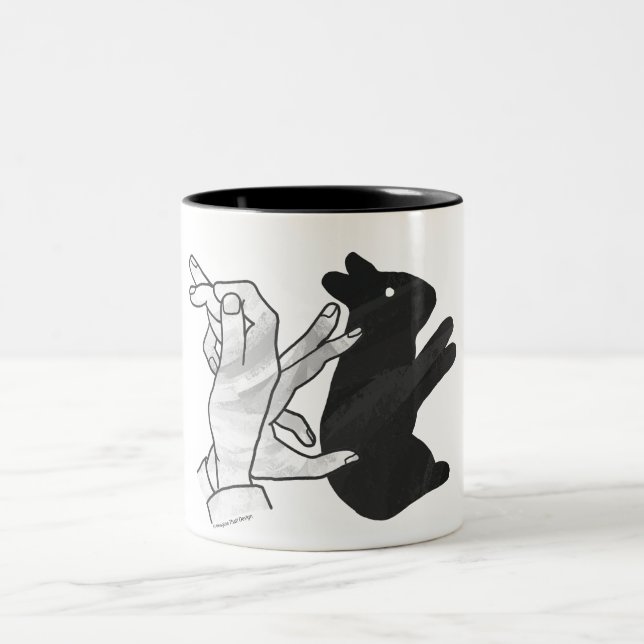 Caneca De Café Em Dois Tons Coelho Silhouette Mão (Centro)