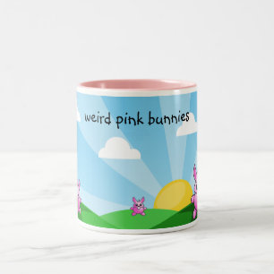 Caneca De Café Em Dois Tons coelhos cor-de-rosa estranhos,