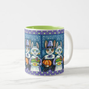 CANECA DE CAFÉ EM DOIS TONS COELHOS DE PILGRIM, OBRIGADO A COLHEITA DE HARE, B