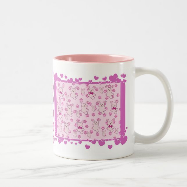 CANECA DE CAFÉ EM DOIS TONS COELHOS E CORAÇÕES (Direita)