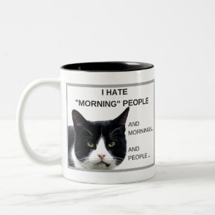 Caneca De Café Em Dois Tons Coffee Cat "Eu Odeio Pessoas De Manhã" Coffee Mug!