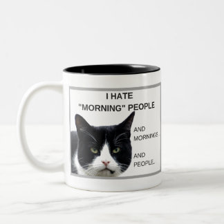 Caneca De Café Em Dois Tons Coffee Cat "Eu Odeio Pessoas De Manhã" Coffee Mug!