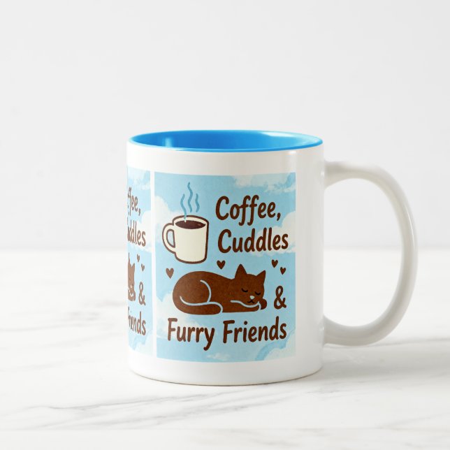 Caneca De Café Em Dois Tons Coffee, Cuddles & Furry Friends Cute Cat Lover Cof (Direita)
