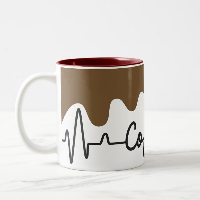 Caneca De Café Em Dois Tons Coffee Lover Mug - Heartbeat EKG Coffee Design (Esquerda)