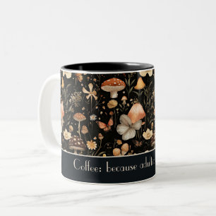 Caneca De Café Em Dois Tons Cogumelo Engraçado e Flores Padrão de Cottagecore