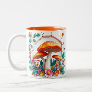 Caneca De Café Em Dois Tons cogumelos 3d aparecem através do design de furo qu