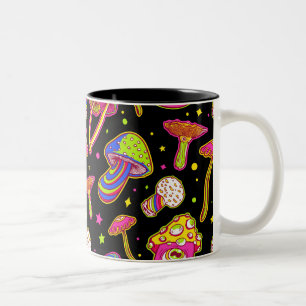 Caneca De Café Em Dois Tons Cogumelos Coloridos: Padrão de Plantas Mágicas Inc
