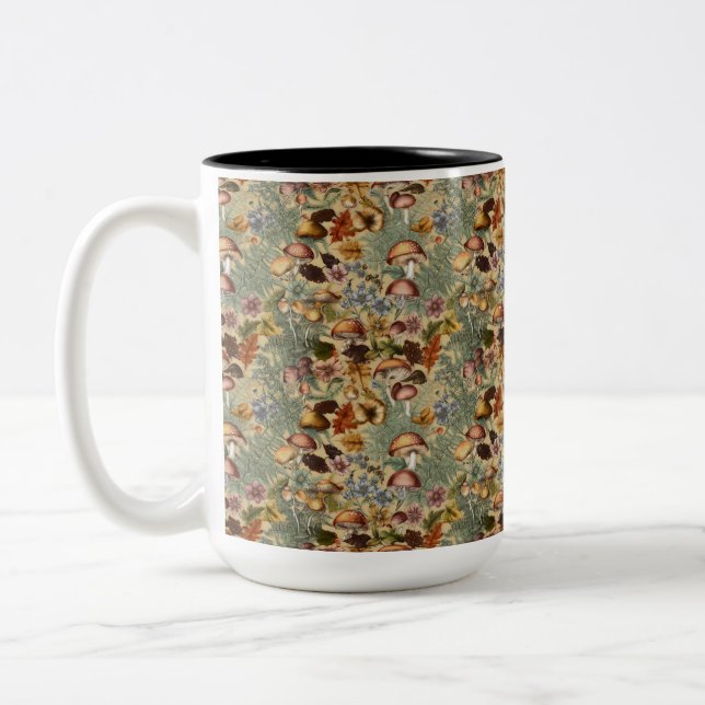 Caneca De Café Em Dois Tons Cogumelos da Floresta (Esquerda)