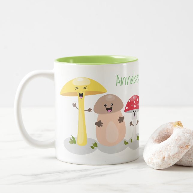 Caneca De Café Em Dois Tons Cogumelos e toadstools de cogumelos e toadstools (Com Donut)