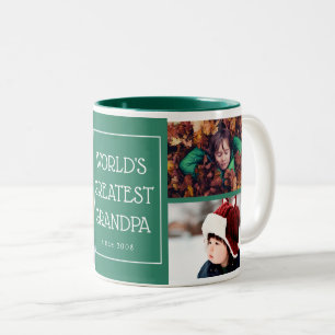 Caneca De Café Em Dois Tons Colagem da foto do vovô do mundo verde a grande