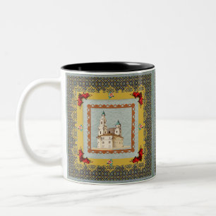 Caneca De Café Em Dois Tons Colagem da safra Retro com rendas e flores