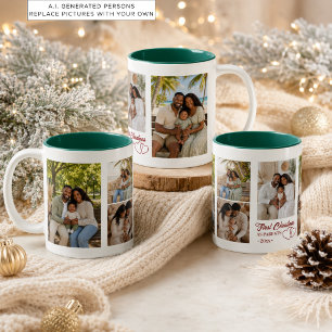 Caneca De Café Em Dois Tons Colagem de 5 Fotos Primeiro Natal como Pais