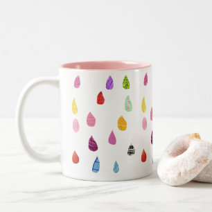 Caneca De Café Em Dois Tons Colagem de Artes de Chuva Belo Boho