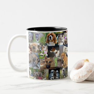 Caneca De Café Em Dois Tons Colagem de Fotografias de Cães,