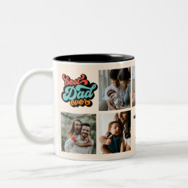 Caneca De Café Em Dois Tons Colagem de Fotografias do Melhor Pai de Groovy Ret