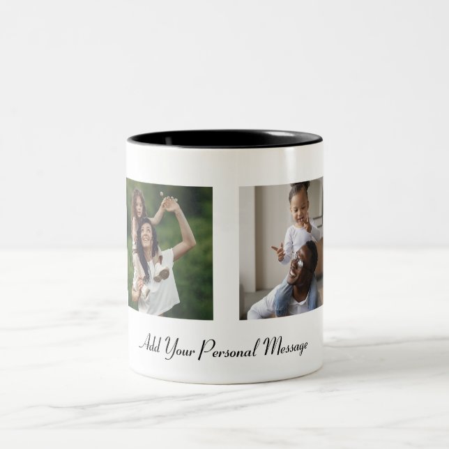 Caneca De Café Em Dois Tons Colagem de Fotografias Personalizada 2 Com Texto P (Centro)
