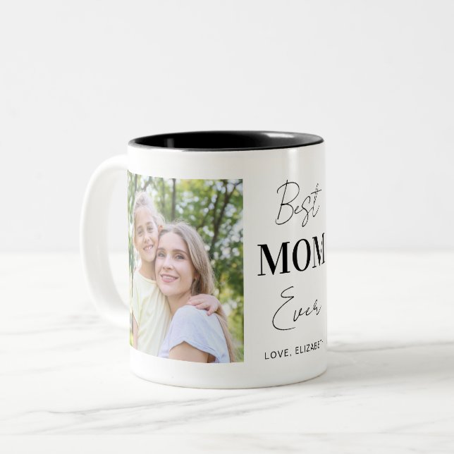 Caneca De Café Em Dois Tons Colagem de Fotografias Personalizada da Melhor Mãe (Frente Esquerda)
