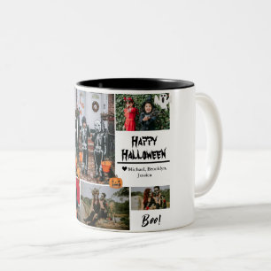 Caneca De Café Em Dois Tons Colagem de fotos da família de Halloween Moderna e