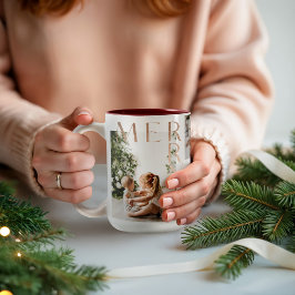 Caneca De Café Em Dois Tons Colagem de Fotos da Família de Negrito Moderno e f