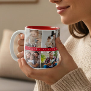 Caneca De Café Em Dois Tons Colagem de Fotos da Família Feliz Natal Personaliz