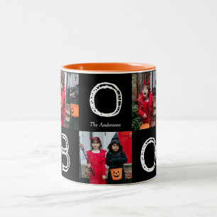 Caneca De Café Em Dois Tons Colagem de Fotos da Família Spooky Pumpkins Hallow