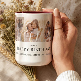 Caneca De Café Em Dois Tons Colagem de Fotos da Mamãe Presente de Aniversário 