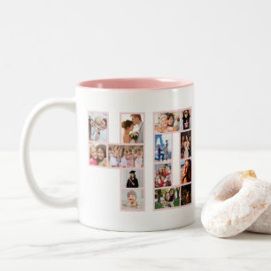 Caneca De Café Em Dois Tons Colagem de Fotos de Aniversário de 40 anos Rosa