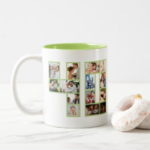 Caneca De Café Em Dois Tons Colagem de Fotos de Aniversário de 40 anos Verde