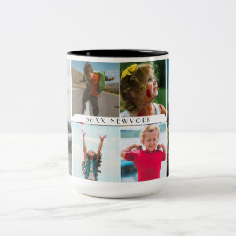 Caneca De Café Em Dois Tons Colagem de Fotos de Família com 6 Fotos e Texto Pe