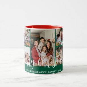 Caneca De Café Em Dois Tons Colagem de Fotos de Família do Natal Moderno Elega