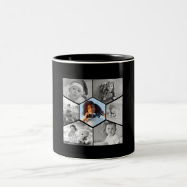 Caneca De Café Em Dois Tons Colagem de Fotos de Hexágono Preto e Branco