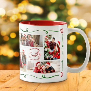 Caneca De Café Em Dois Tons Colagem de Fotos de Natal da Família Vermelho Verd