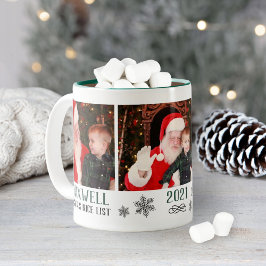 Caneca De Café Em Dois Tons Colagem de Fotos de Natal Verde Fofo da Lista Lega
