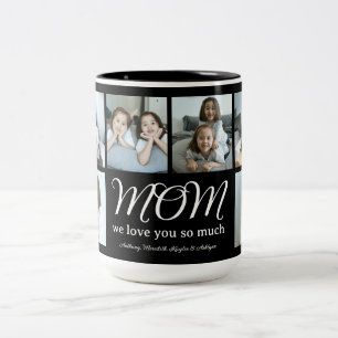 Caneca De Café Em Dois Tons Colagem de Fotos de Roteiro Moderno Mãe Nós Te Ama
