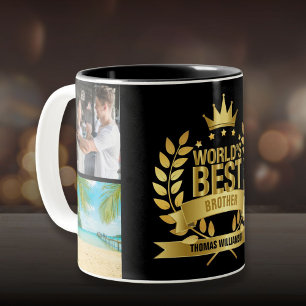 Caneca De Café Em Dois Tons Colagem de Fotos do Melhor Irmão do Mundo Preto e 