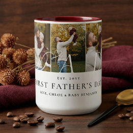 Caneca De Café Em Dois Tons Colagem de Fotos do Papai Primeiro Presente de Lem